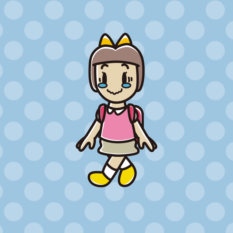 通学中にジーンとする新小学一年生女子のイラスト【色、背景あり】PNG