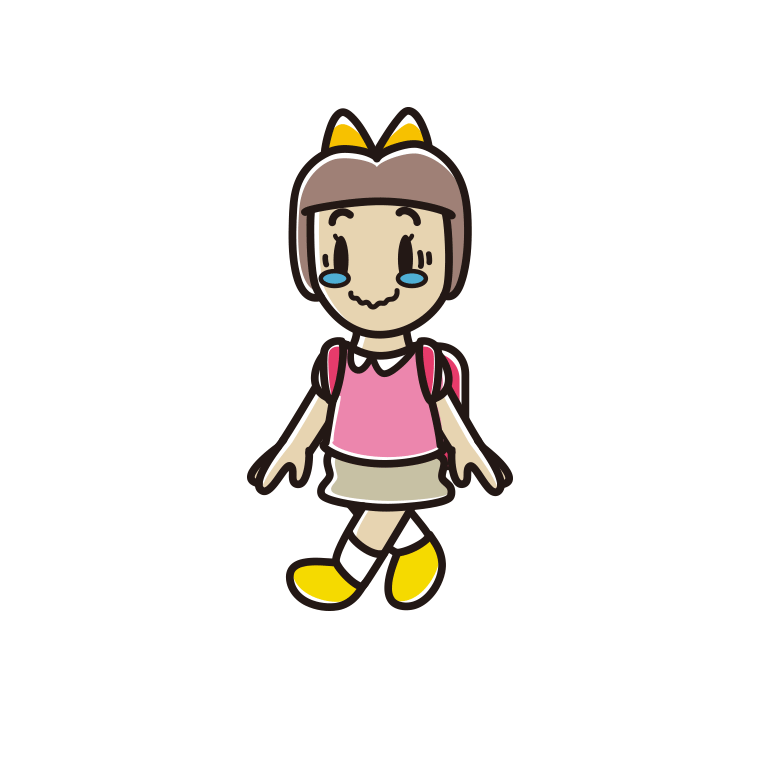 通学中にジーンとする新小学一年生女子のイラスト【色あり、背景なし】透過PNG