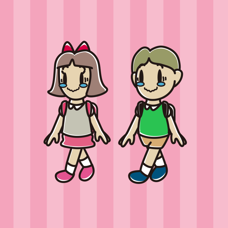 通学中にジーンとする小学生のイラスト【色、背景あり】PNG