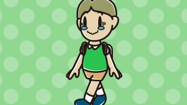 通学中にジーンとする小学生男子のイラスト【色、背景あり】PNG