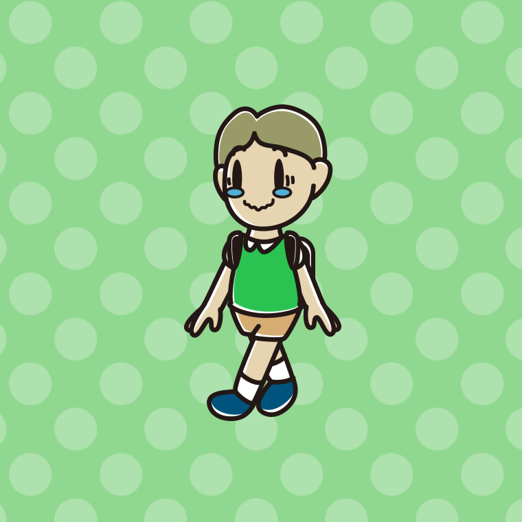 通学中にジーンとする小学生男子のイラスト【色、背景あり】PNG