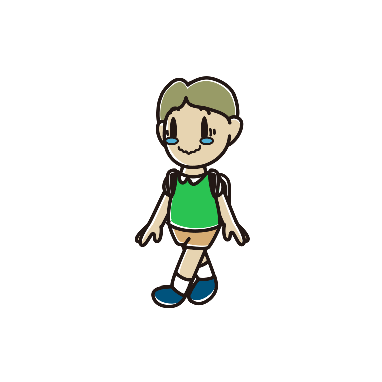 通学中にジーンとする小学生男子のイラスト【色あり、背景なし】透過PNG