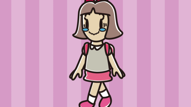 通学中にジーンとする小学生女子のイラスト【色、背景あり】PNG