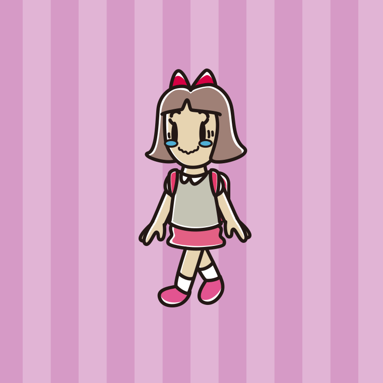 通学中にジーンとする小学生女子のイラスト【色、背景あり】PNG