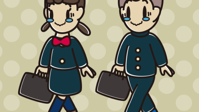 通学中にジーンとする中学生のイラスト【色、背景あり】PNG