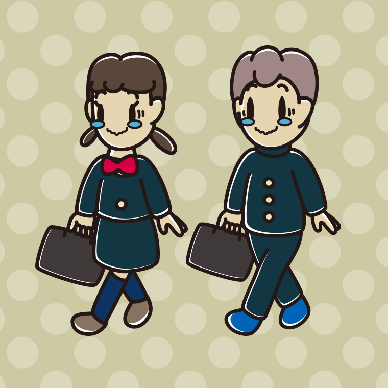 通学中にジーンとする中学生のイラスト【色、背景あり】PNG