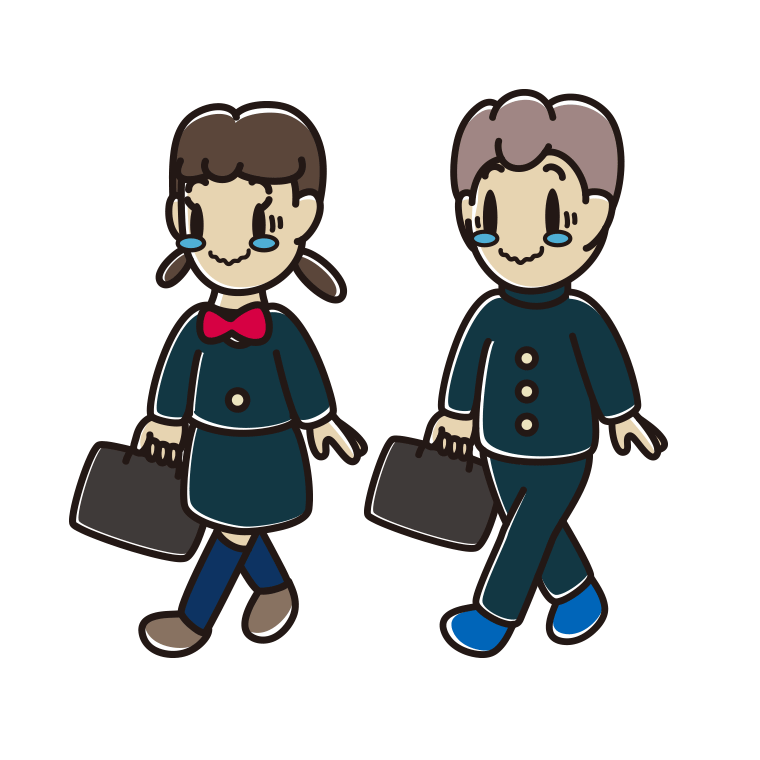 通学中にジーンとする中学生のイラスト【色あり、背景なし】透過PNG