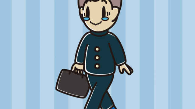 通学中にジーンとする男子中学生のイラスト【色、背景あり】PNG