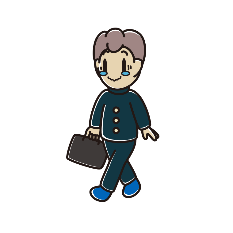 通学中にジーンとする男子中学生のイラスト【色あり、背景なし】透過PNG