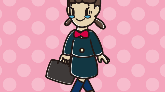 通学中にジーンとする女子中学生のイラスト【色、背景あり】PNG