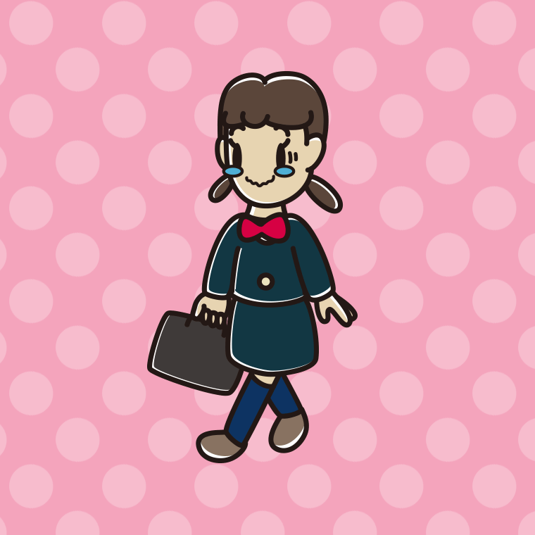 通学中にジーンとする女子中学生のイラスト【色、背景あり】PNG