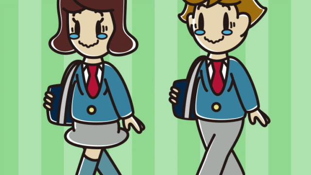 通学中にジーンとする高校生のイラスト【色、背景あり】PNG