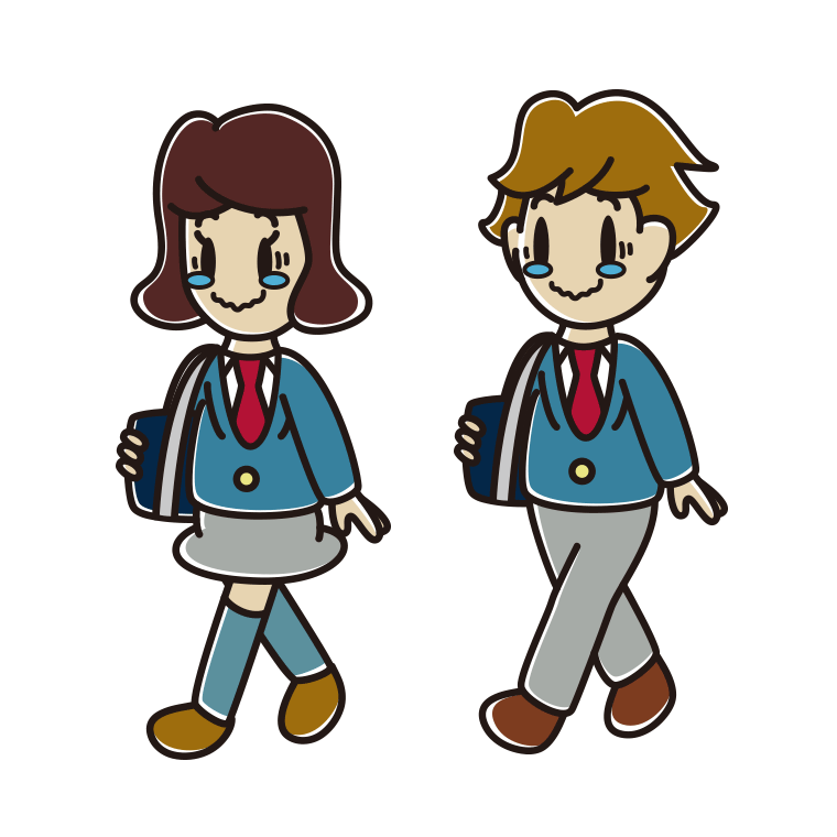 通学中にジーンとする高校生のイラスト【色あり、背景なし】透過PNG