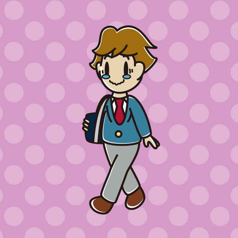 通学中にジーンとする男子高校生のイラスト【色、背景あり】PNG