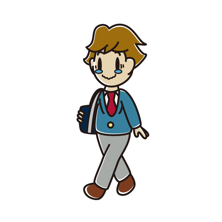 通学中にジーンとする男子高校生のイラスト【色あり、背景なし】透過PNG
