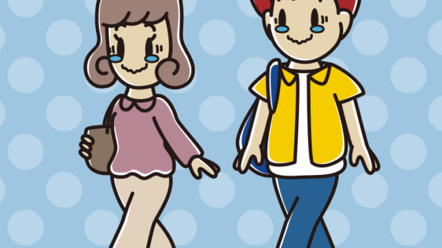 通学中にジーンとする大学生のイラスト【色、背景あり】PNG