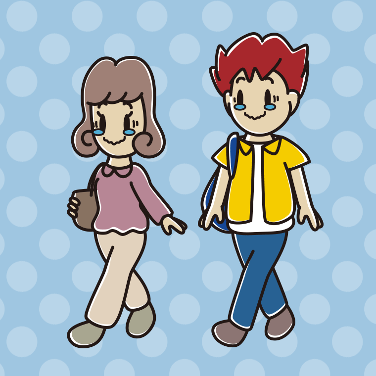 通学中にジーンとする大学生のイラスト【色、背景あり】PNG