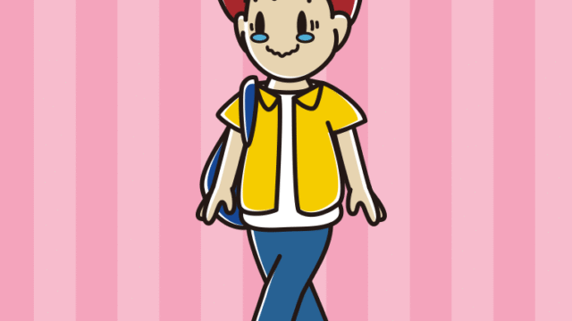 通学中にジーンとする男子大学生のイラスト【色、背景あり】PNG