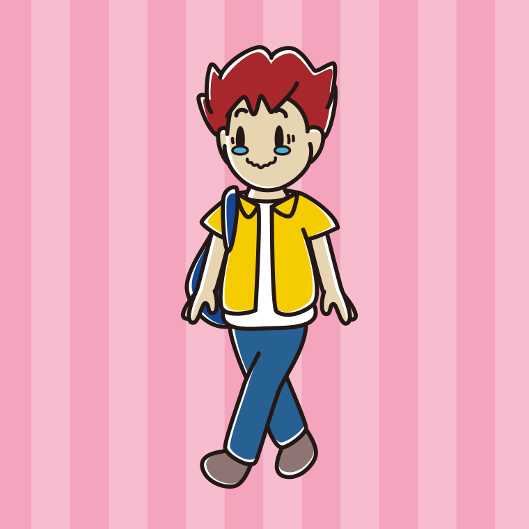 通学中にジーンとする男子大学生のイラスト【色、背景あり】PNG