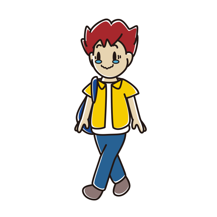 通学中にジーンとする男子大学生のイラスト【色あり、背景なし】透過PNG