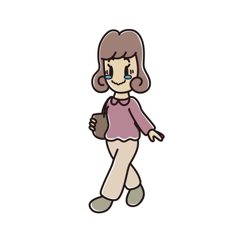 通学中にジーンとする女子大学生のイラスト【色あり、背景なし】透過PNG