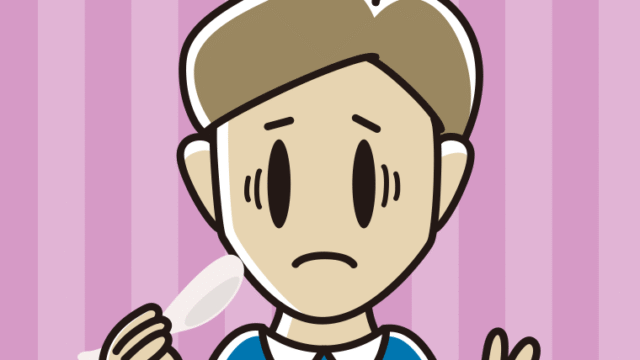 レンゲで困る男性のイラスト【色、背景あり】PNG