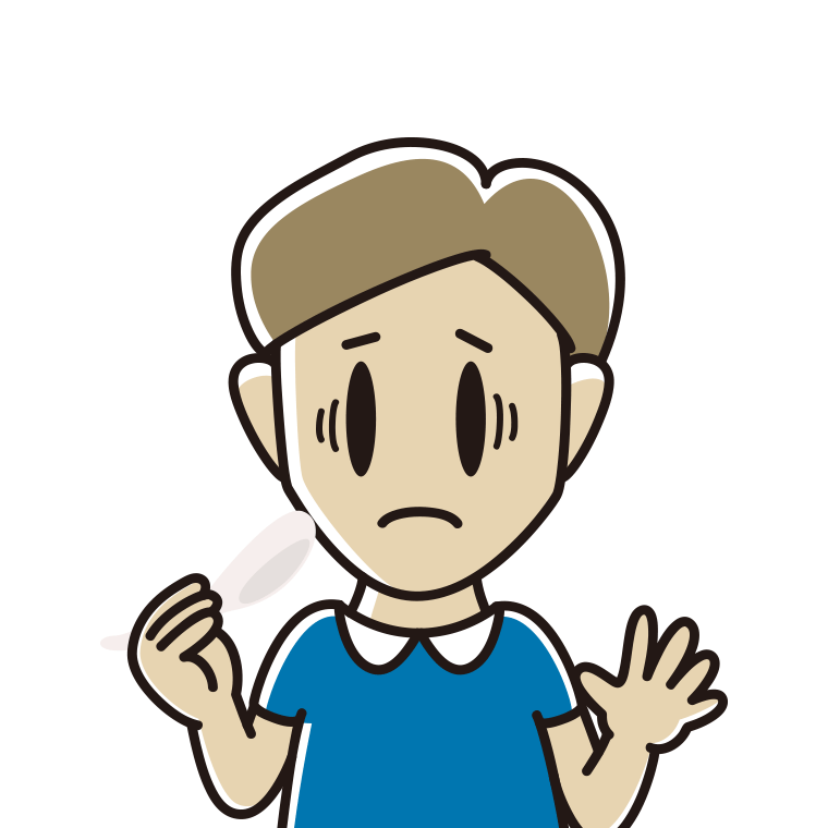 レンゲで困る男性のイラスト【色あり、背景なし】透過PNG