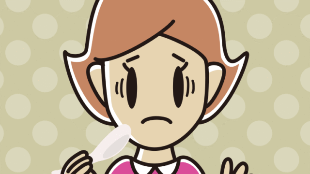 レンゲで困る女性のイラスト【色、背景あり】PNG