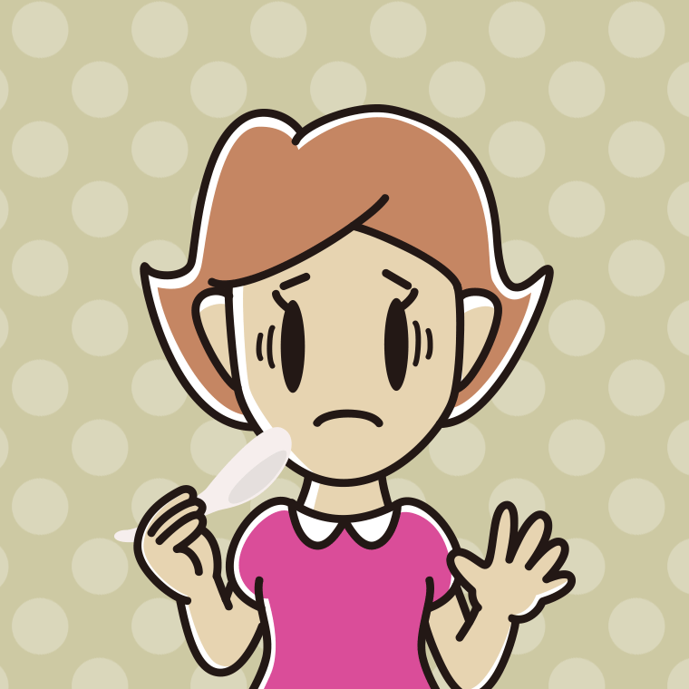 レンゲで困る女性のイラスト【色、背景あり】PNG