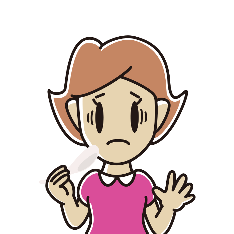 レンゲで困る女性のイラスト【色あり、背景なし】透過PNG