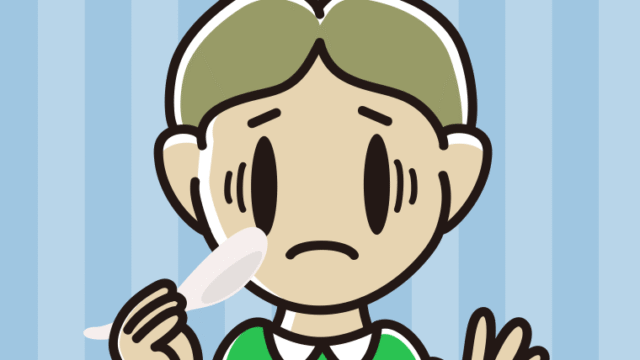 レンゲで困る小学生男子のイラスト【色、背景あり】PNG