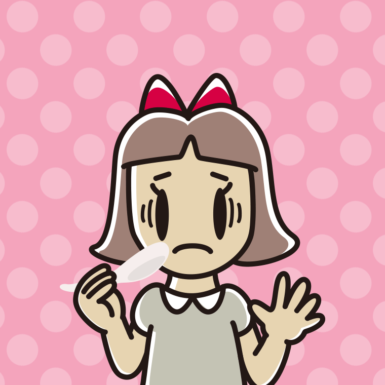 レンゲで困る小学生女子のイラスト【色、背景あり】PNG