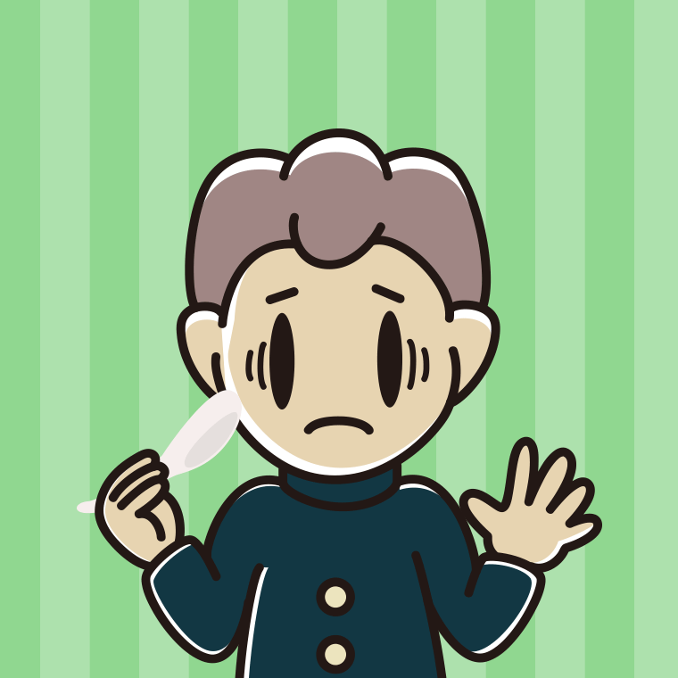 レンゲで困る男子中学生のイラスト【色、背景あり】PNG