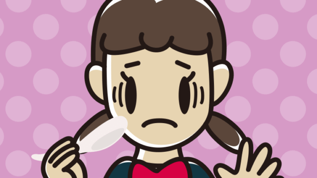 レンゲで困る女子中学生のイラスト【色、背景あり】PNG