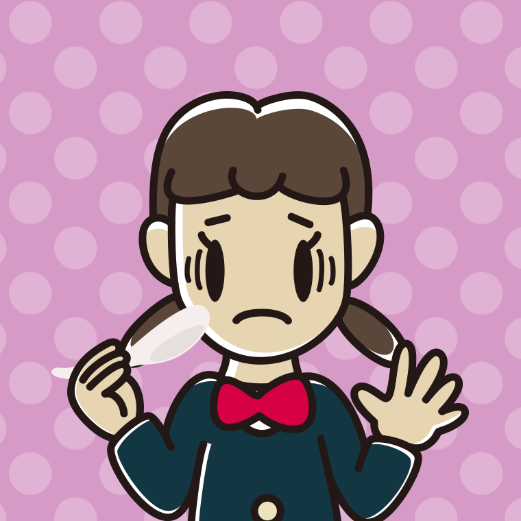 レンゲで困る女子中学生のイラスト【色、背景あり】PNG