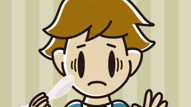 レンゲで困る男子高校生のイラスト【色、背景あり】PNG