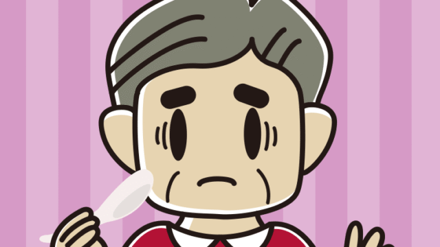 レンゲで困るおじさんのイラスト【色、背景あり】PNG