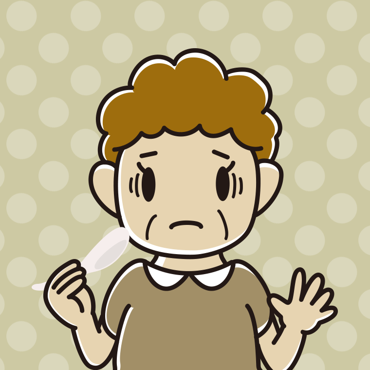 レンゲで困るおばさんのイラスト【色、背景あり】PNG