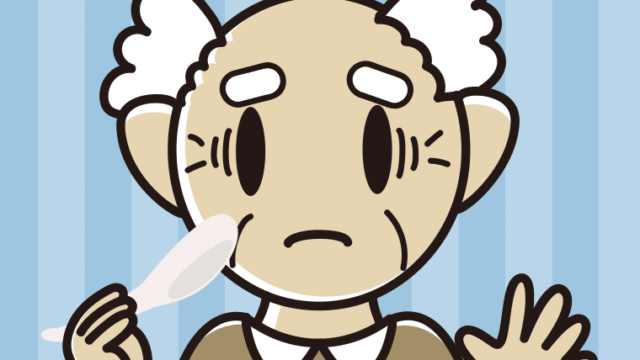 レンゲで困るおじいさんのイラスト【色、背景あり】PNG