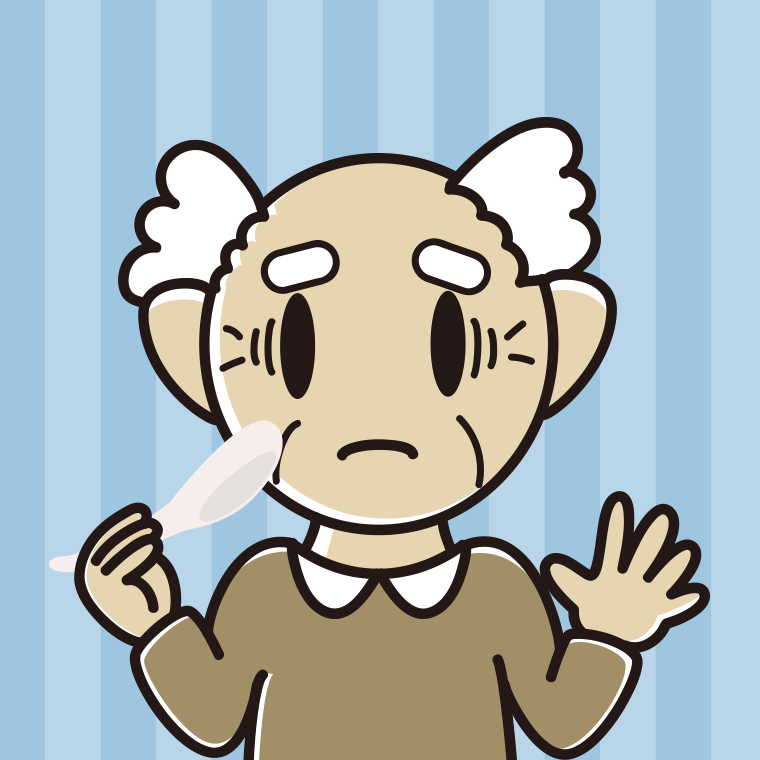 レンゲで困るおじいさんのイラスト【色、背景あり】PNG