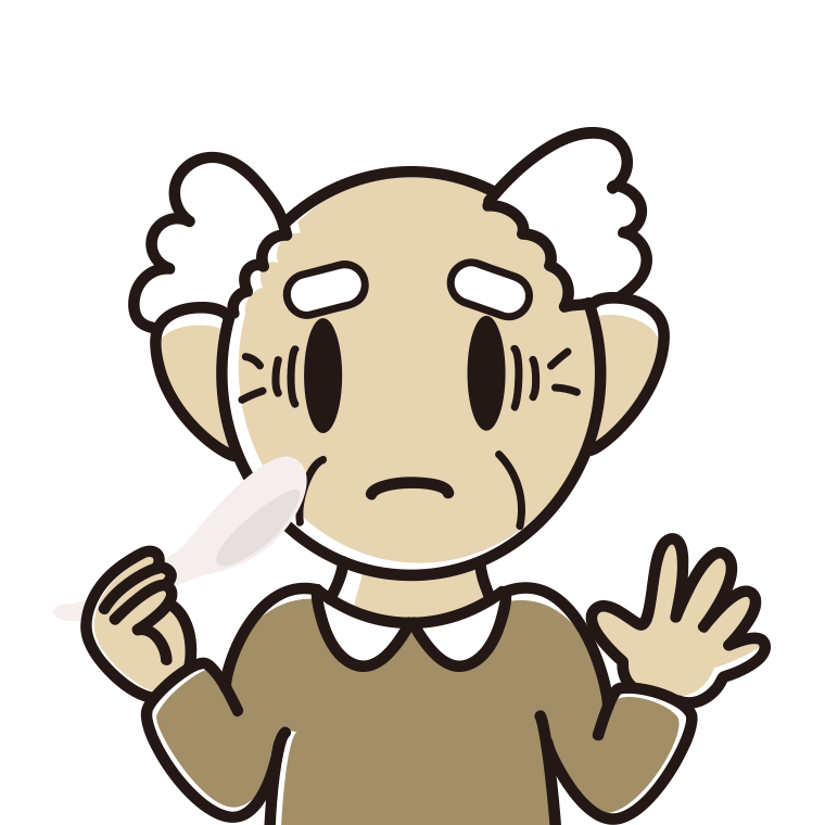 レンゲで困るおじいさんのイラスト【色あり、背景なし】透過PNG