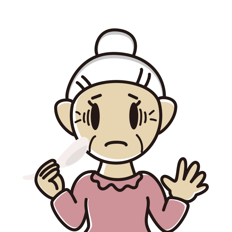 レンゲで困るおばあさんのイラスト【色あり、背景なし】透過PNG