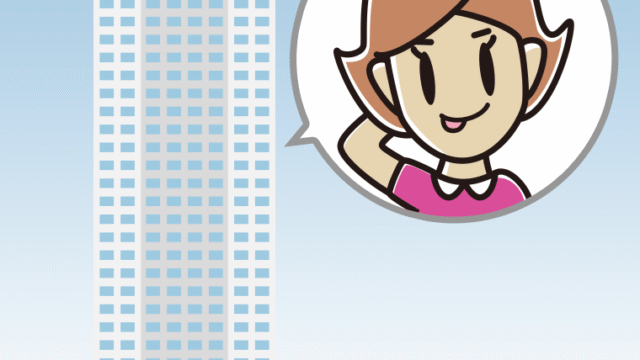 タワーマンションでテヘヘな女性のイラスト【色、背景あり】PNG