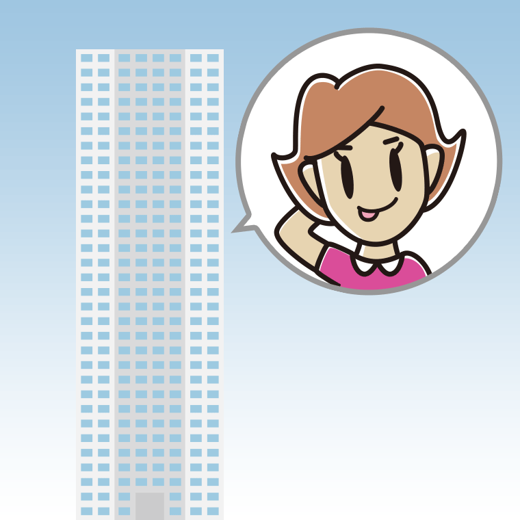タワーマンションでテヘヘな女性のイラスト【色、背景あり】PNG