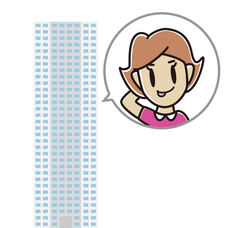 タワーマンションでテヘヘな女性のイラスト【色あり、背景なし】透過PNG