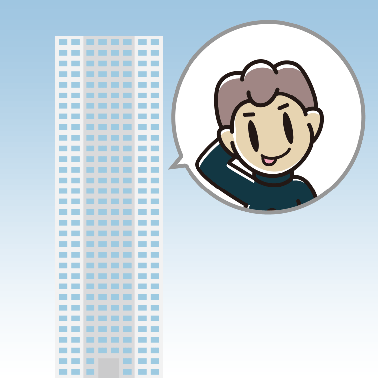 タワーマンションでテヘヘな男子中学生のイラスト【色、背景あり】PNG