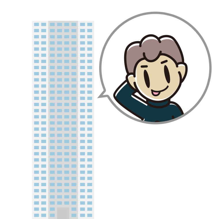 タワーマンションでテヘヘな男子中学生のイラスト【色あり、背景なし】透過PNG