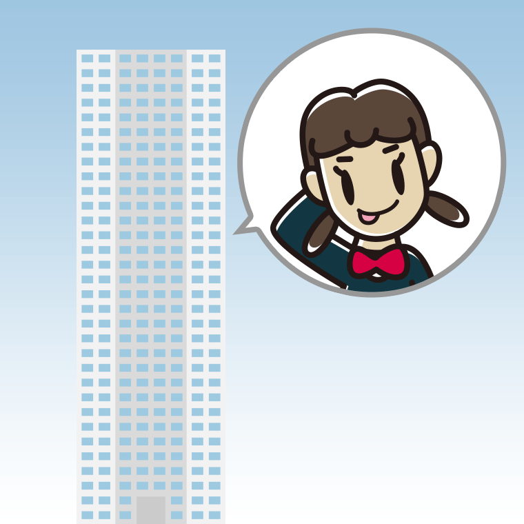 タワーマンションでテヘヘな女子中学生のイラスト【色、背景あり】PNG