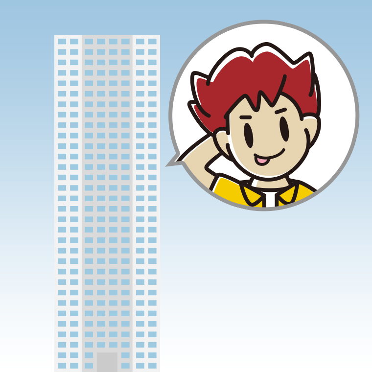 タワーマンションでテヘヘな男子大学生のイラスト【色、背景あり】PNG