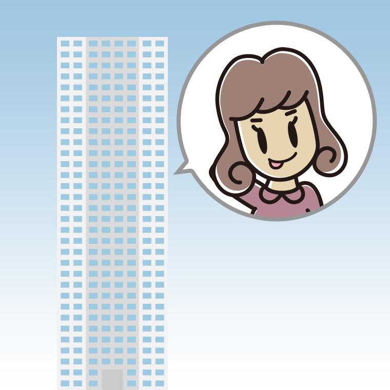 タワーマンションでテヘヘな女子大学生のイラスト【色、背景あり】PNG